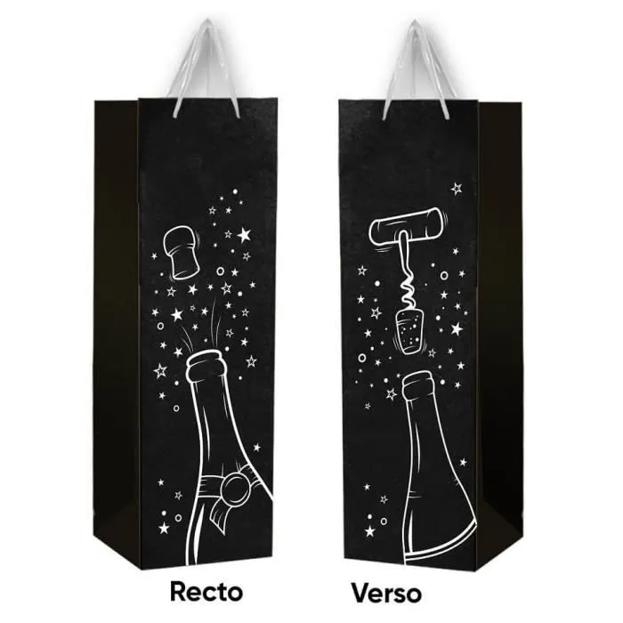 1 Joli sac cadeau noir et argent pour emballage bouteille REF/SACMB10N