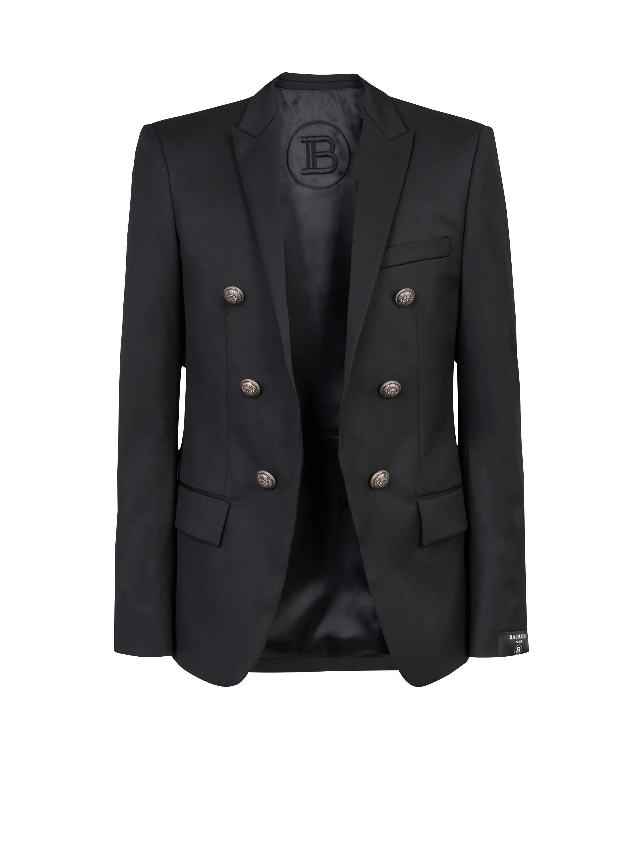 BALMAIN  Blazer en laine avec fermeture à double boutonnage - Noir