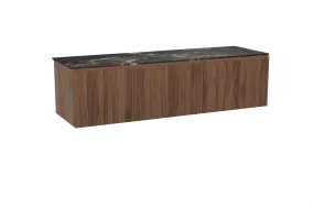 Balmani Fila meuble salle de bains suspendu 180 x 55 cm noyer avec Stretto tablette simple ou double en marbre portoro gold, Ner