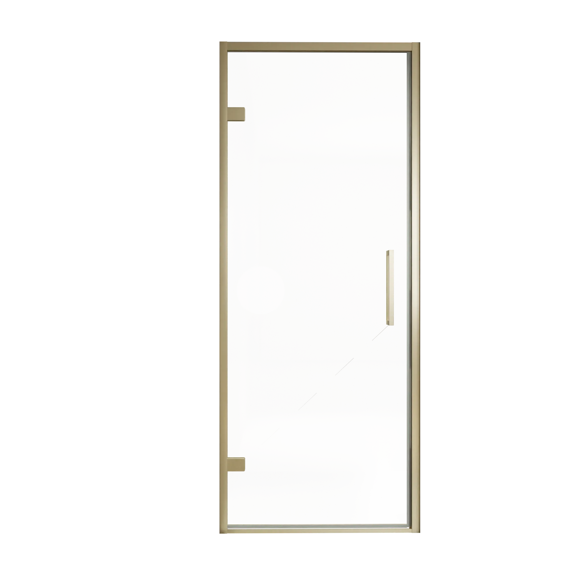 Balmani Senses Design porte pivotante à gauche 90 cm x 210 cm verre transparent, Profil Brushed Champagne Gold, coating inclus