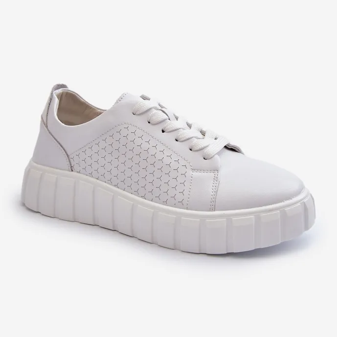 Baskets en cuir pour femmes sur la plateforme, blanches Eselmarie