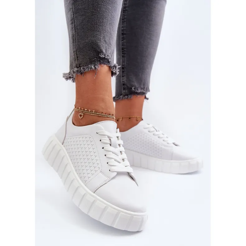 Baskets en cuir pour femmes sur la plateforme, blanches Eselmarie