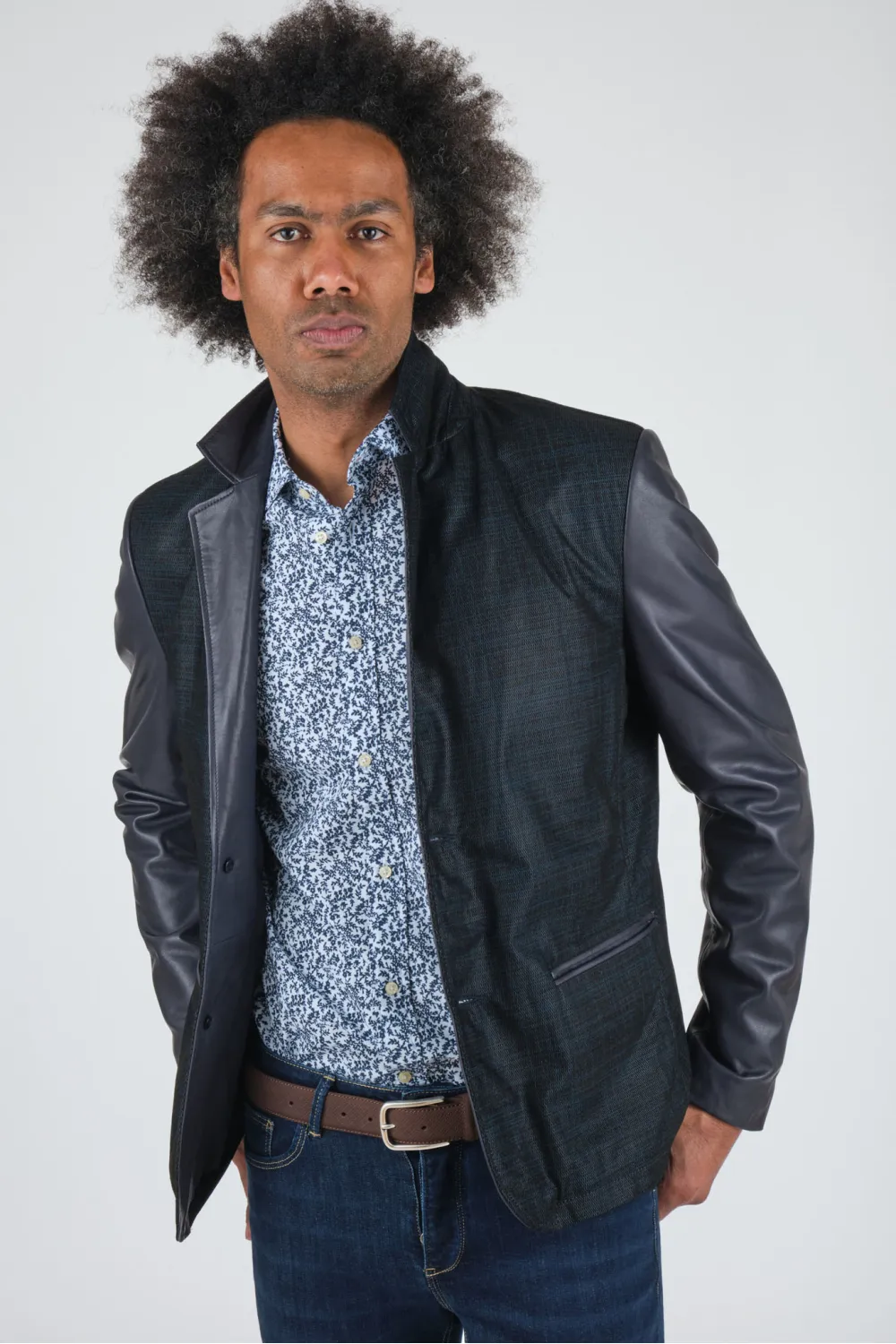 Blazer agneau plongé imprimé, Cesare 1955 - CARLTON MIX Navy | Cesare Nori
