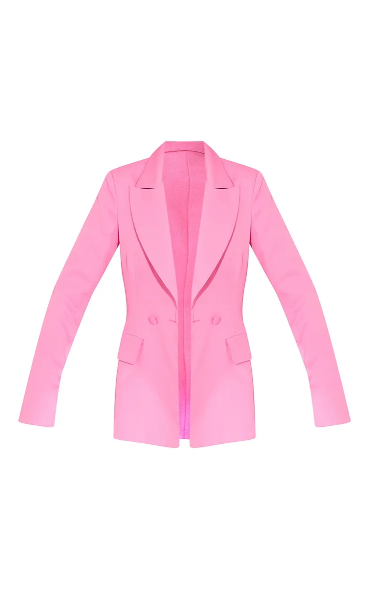 Blazer tissé rose vif à double boutonnière et poches
