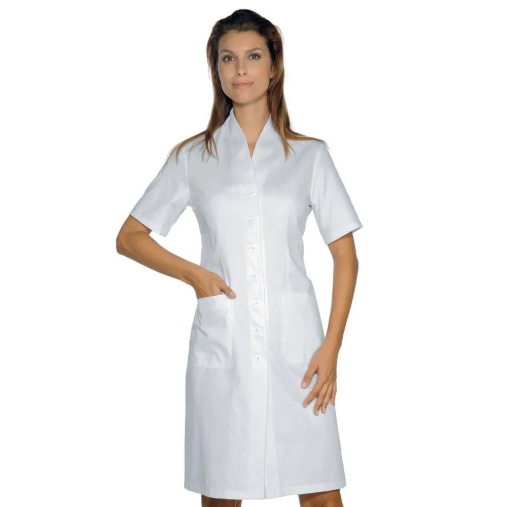 Blouse blanche laboratoire femme Col V Isacco Lugano manches courtes
