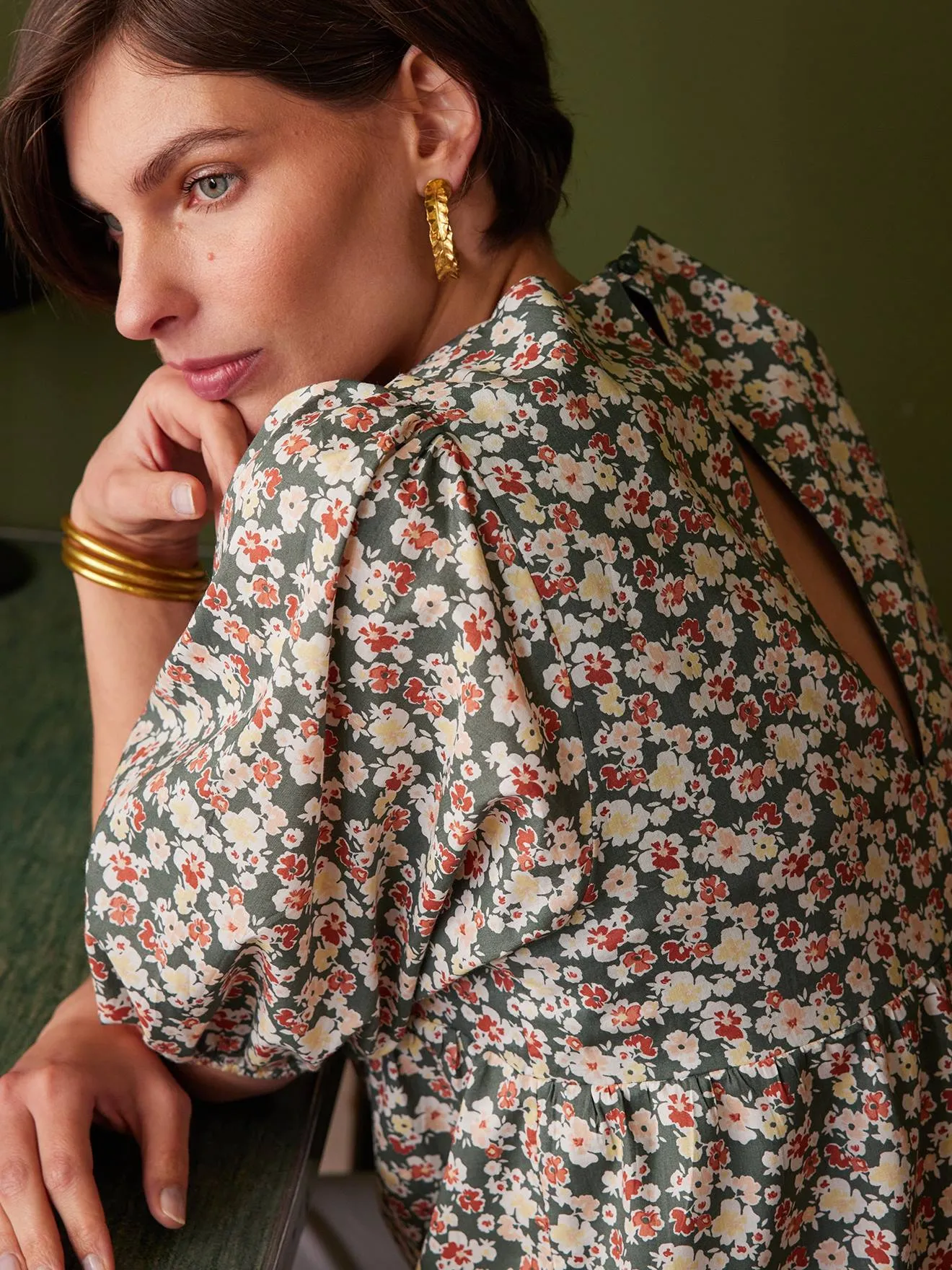 Blouse de grossesse imprimée fleurs ENVIE DE FRAISE vert sauge - Envie de Fraise