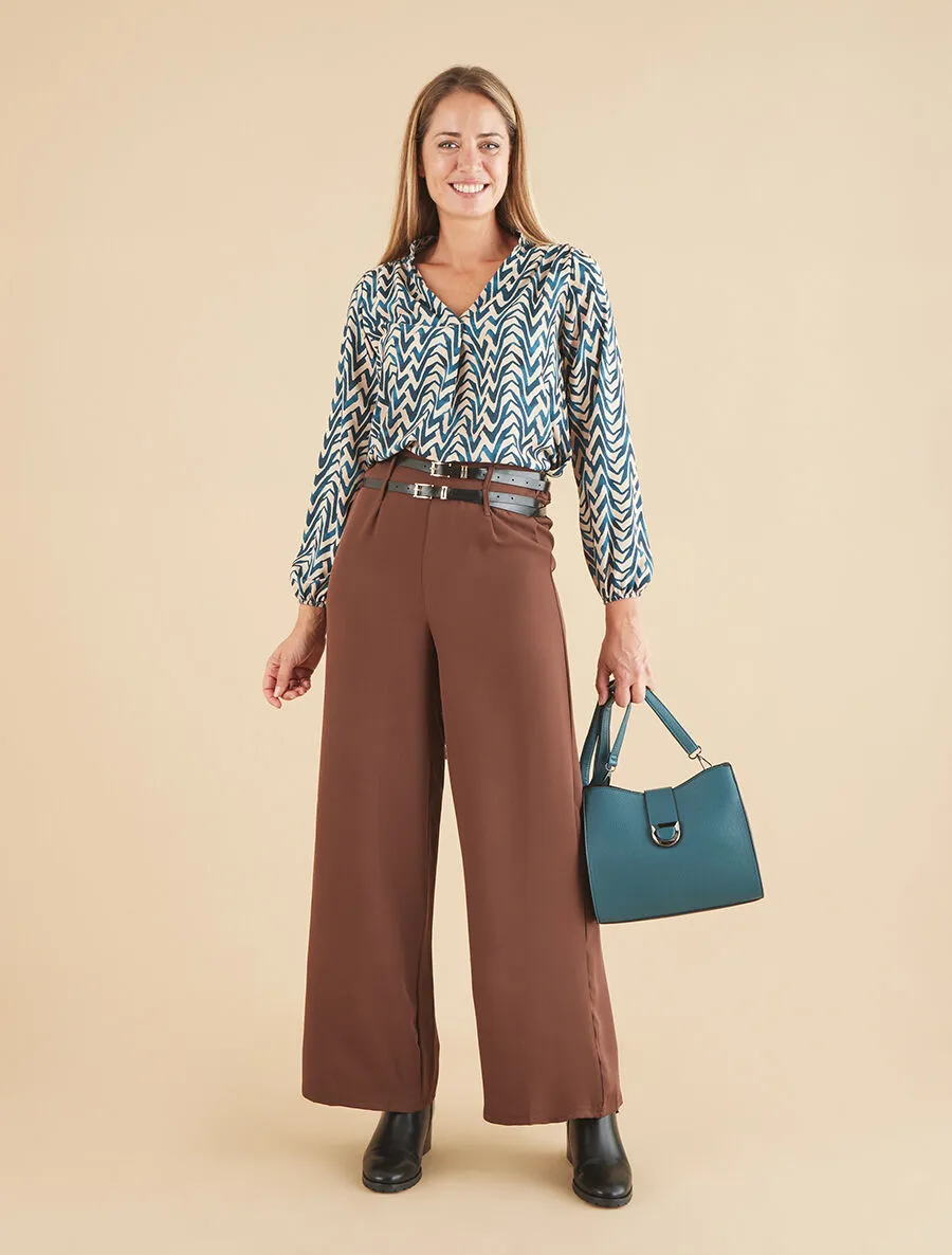 Blouse imprimé vagues stylisées - Bleu canard