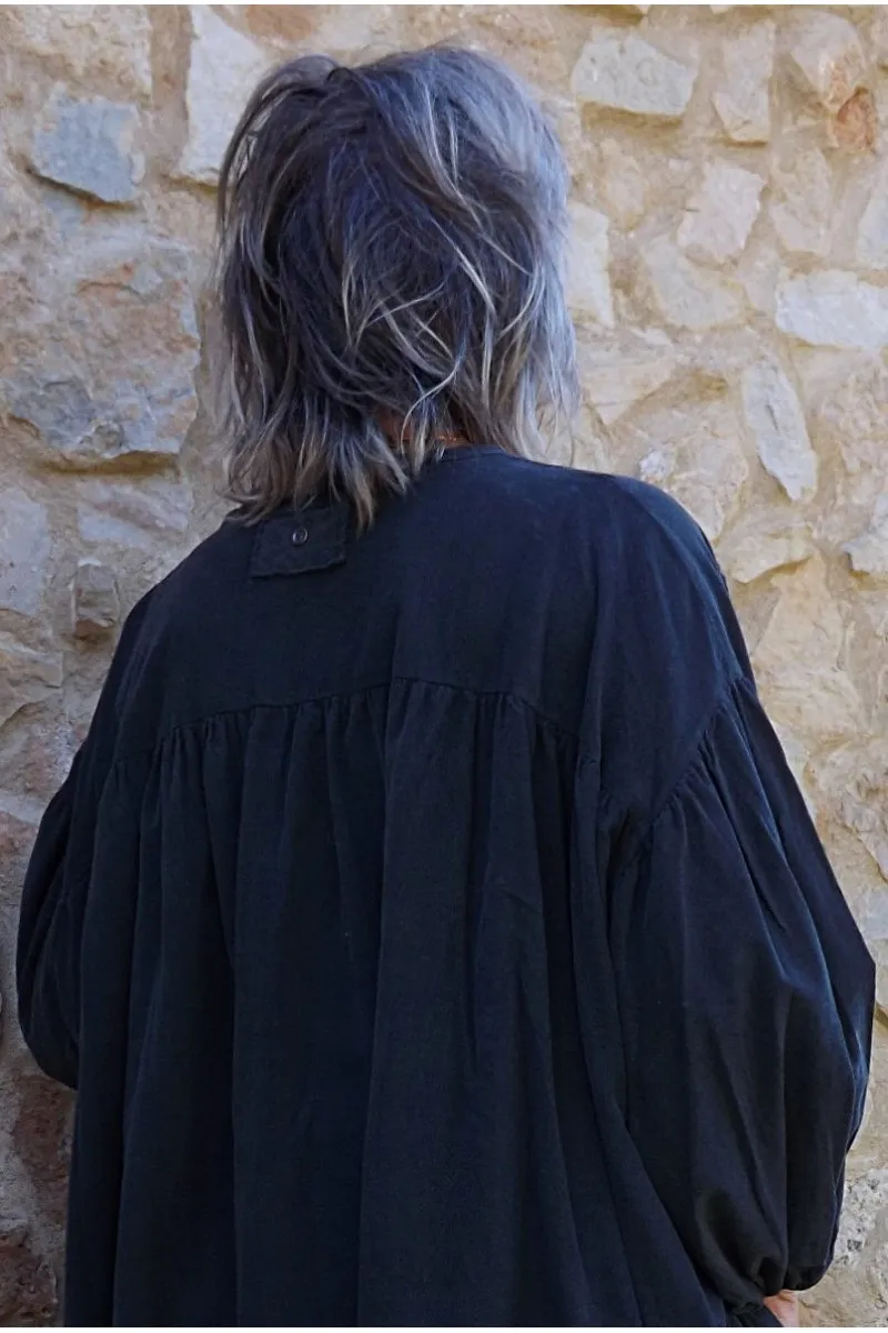 Blouse oversize femme grande taille en velours milleraies anthracite.