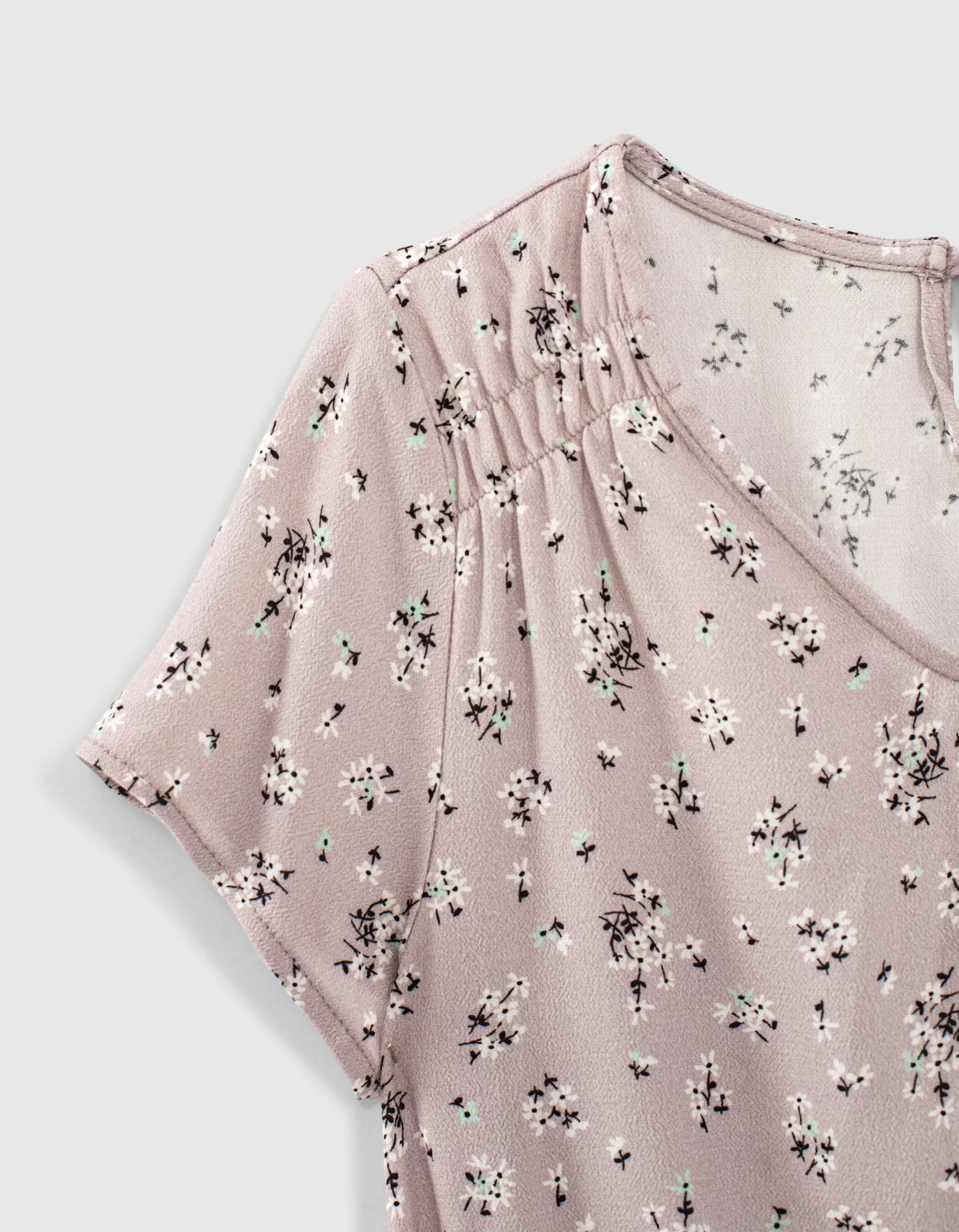 Blouse parme imprimé micro fleurs cropped fille