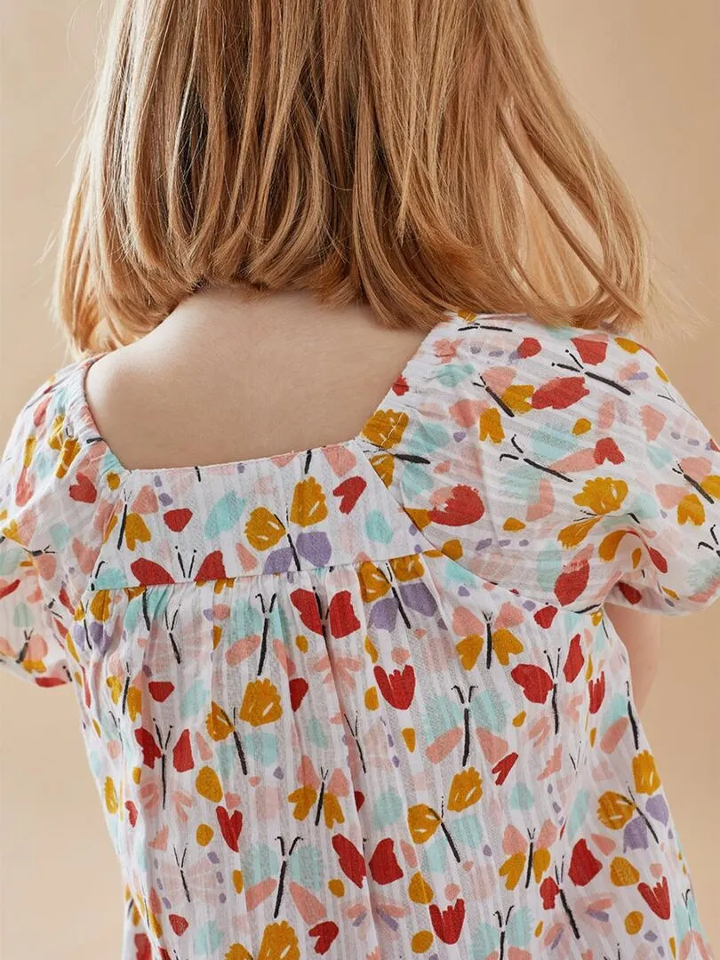 Blouse à manches courtes à imprimé papillon, multicolore Noukie's - Rose