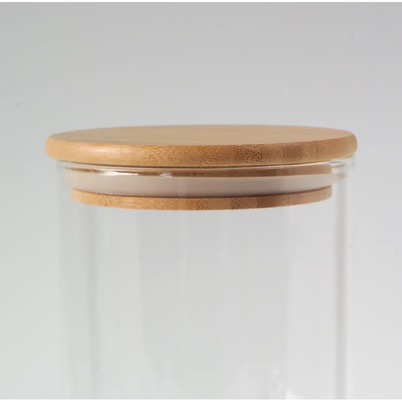 Bocal en verre rond avec couvercle bois