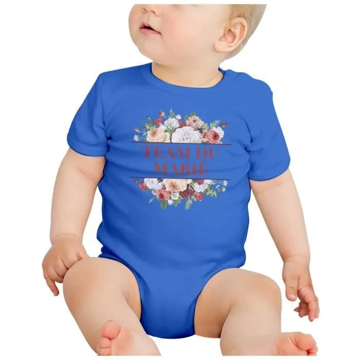 Body Bébé Manche Courte Bleu Team du Marié Mariage Mariée Bouquet Fleurs