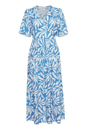 b.young ISELA Long Robe in Palace Blue Palms Mix - Trouva