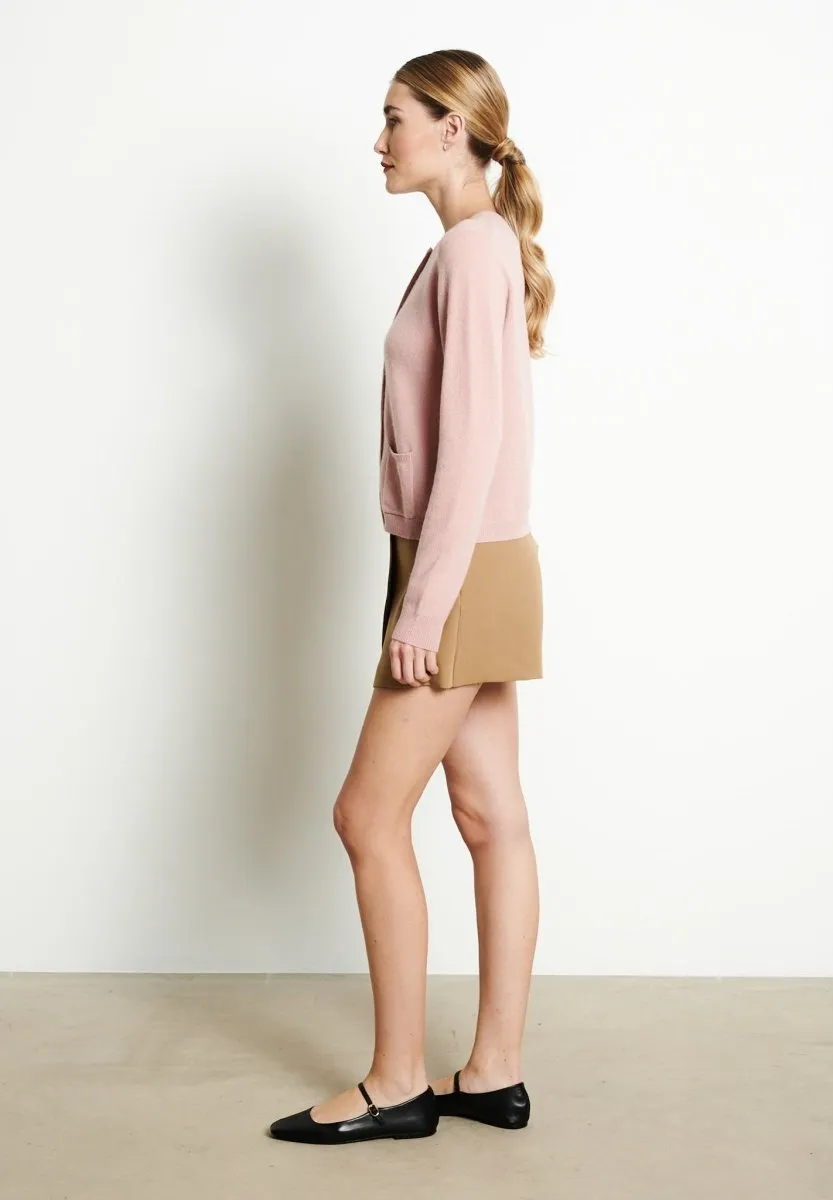 Cardigan col rond cachemire rose poudré femme - LILLY 4
