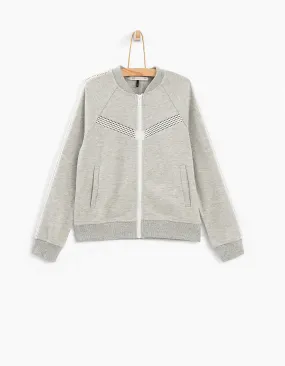 Cardigan gris avec décors dentelle-filet fille