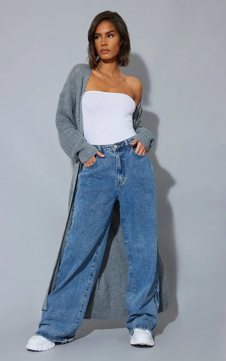 Cardigan long gris argile clair