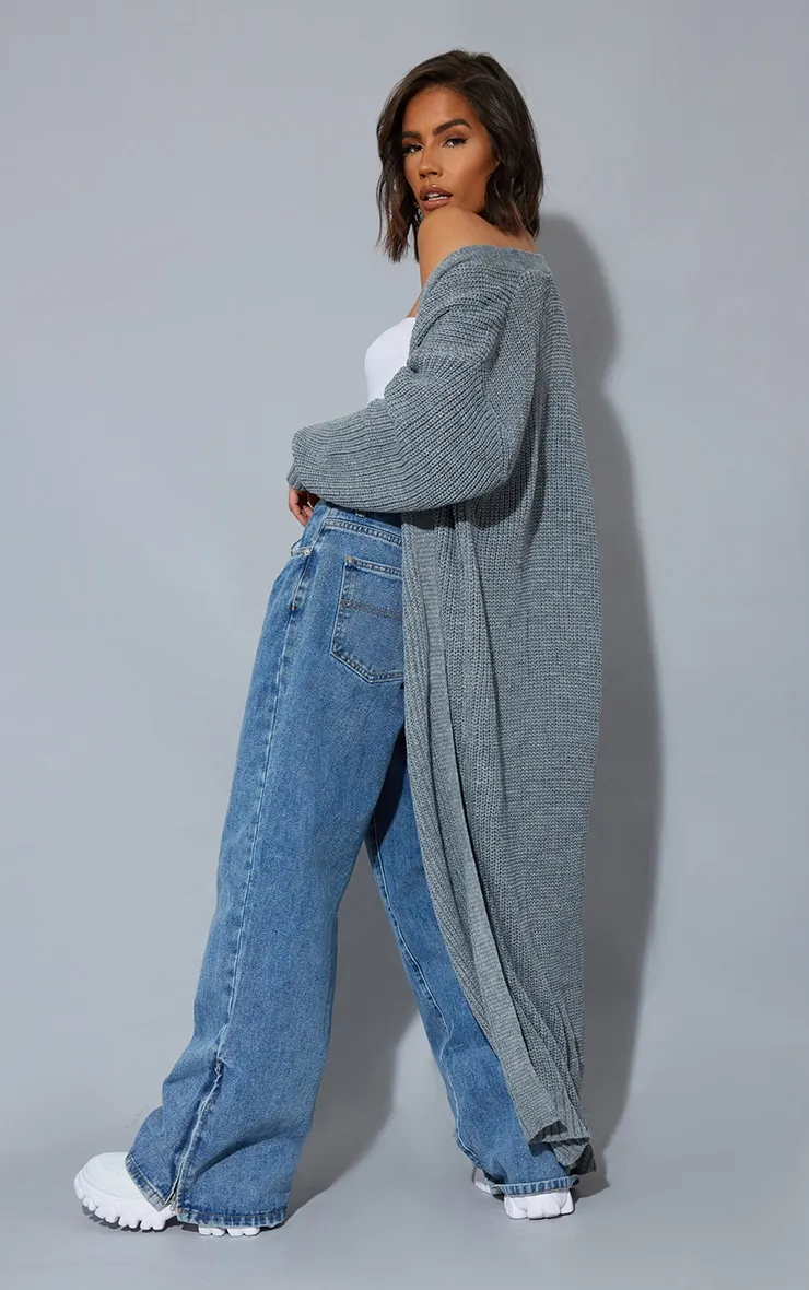 Cardigan long gris argile clair
