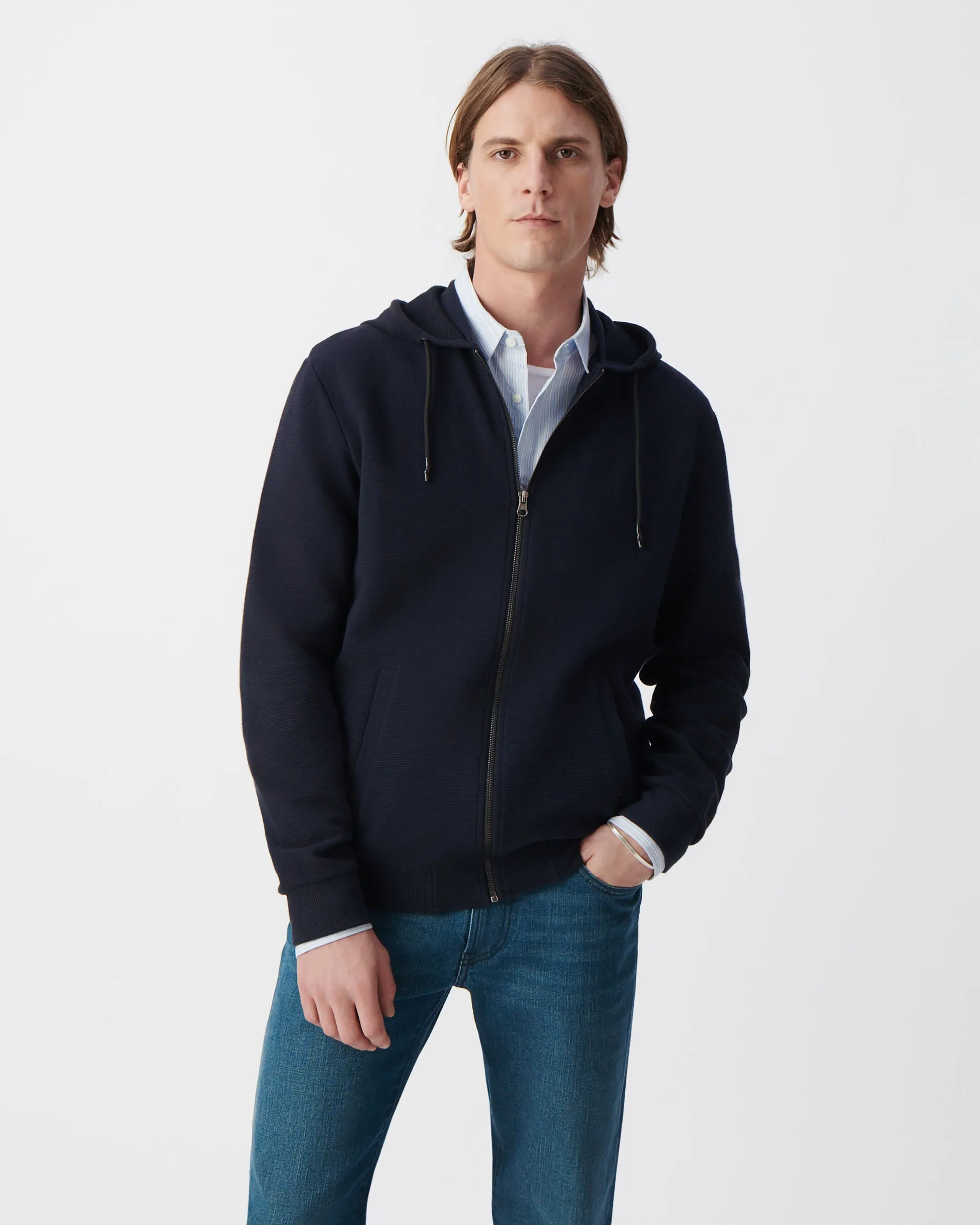 Cardigan marine reliefé à capuche Homme