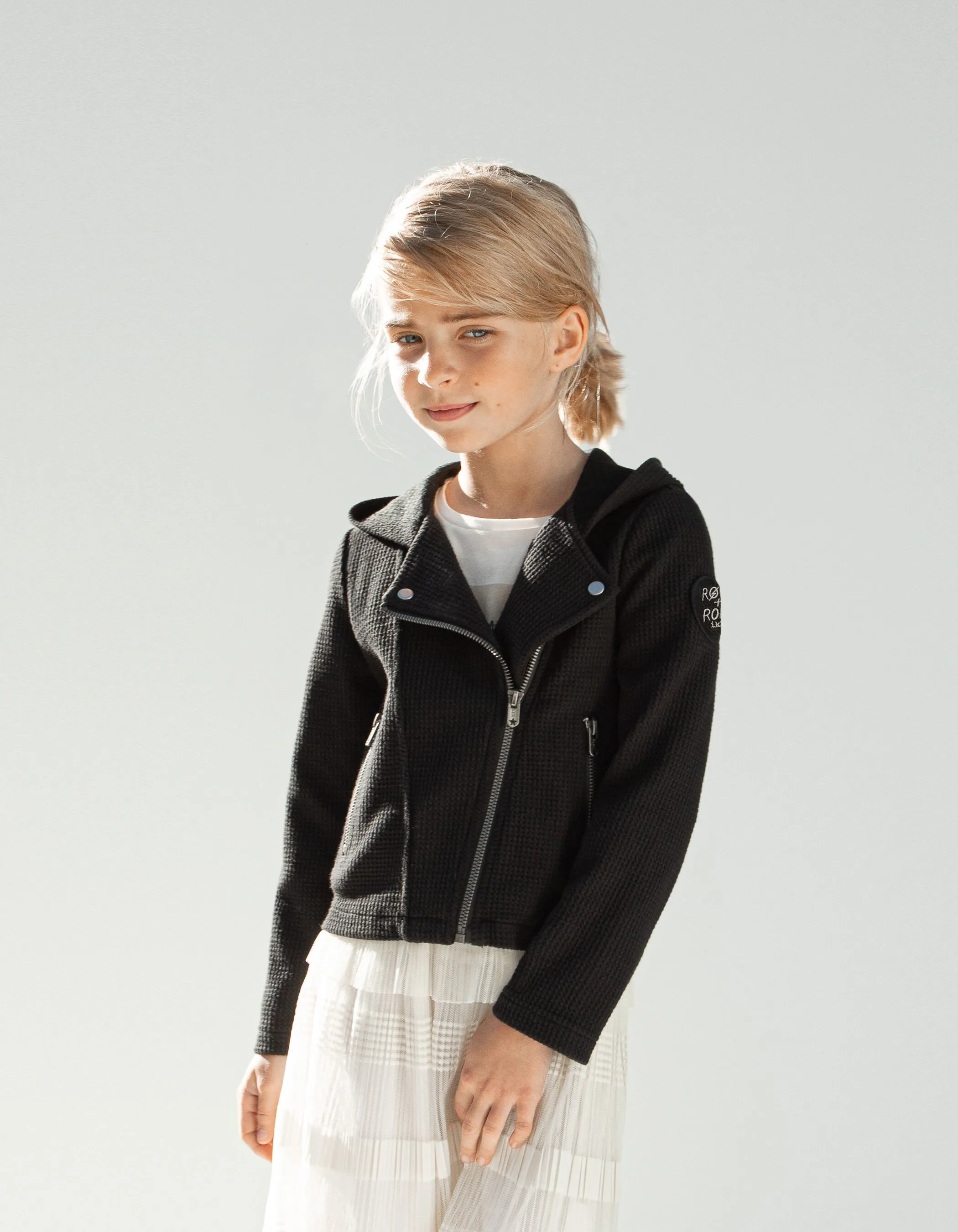 Cardigan noir maille nid d'abeille esprit motard fille 
