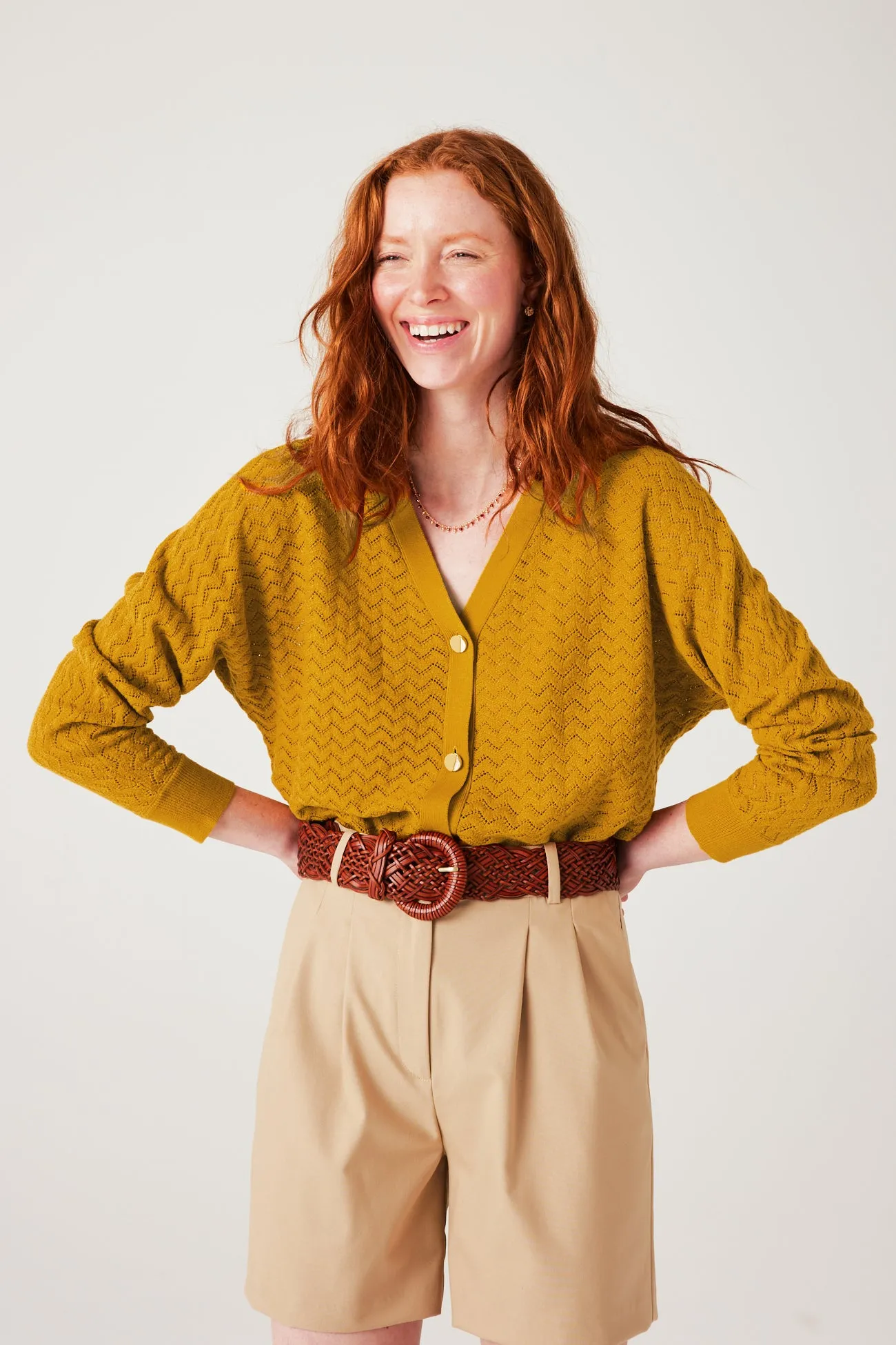 Cardigan oversize ajouré Femme - Ocre