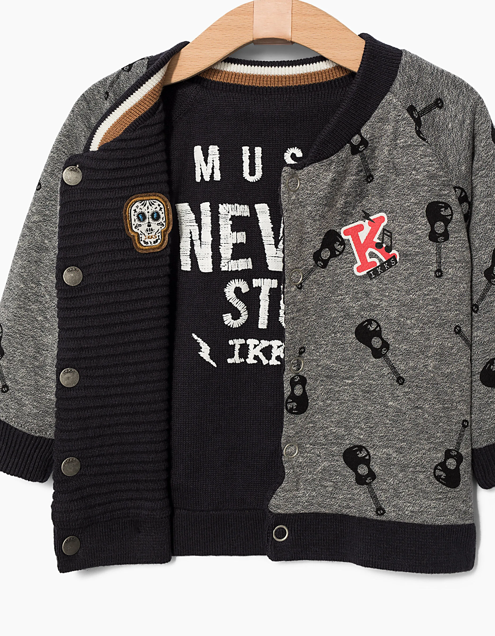 Cardigan réversible gris et imprimé bébé garçon