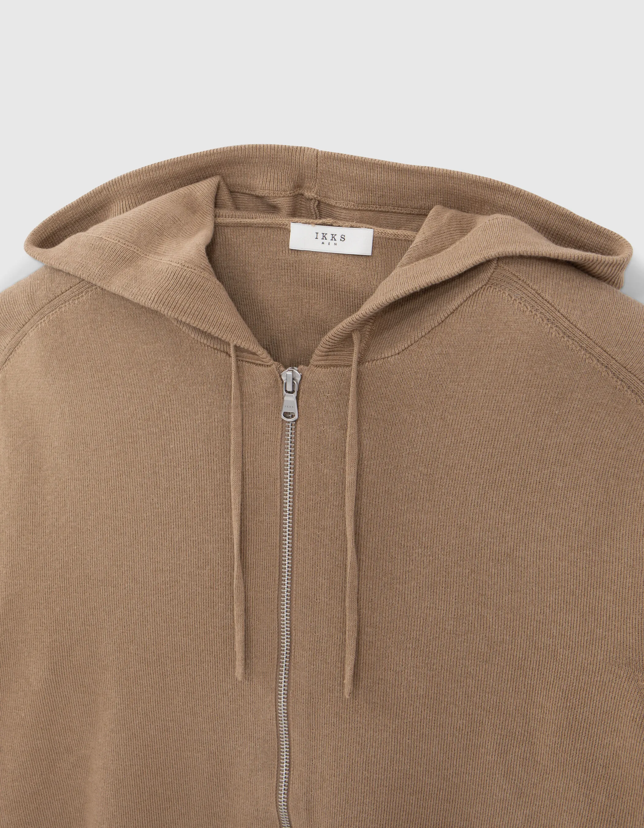 Cardigan zippé beige tricot à capuche Homme