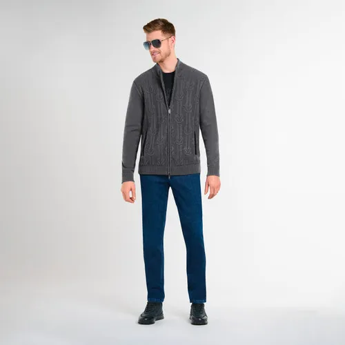 Cardigan zippé gris cendré, motif jacquard noeud marin