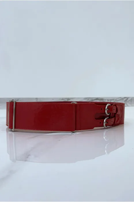 Ceinture rouge en simili à double boucle métallique