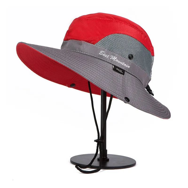 Chapeau de surf anti UV de couleur rouge gris | Pour femme et homme
