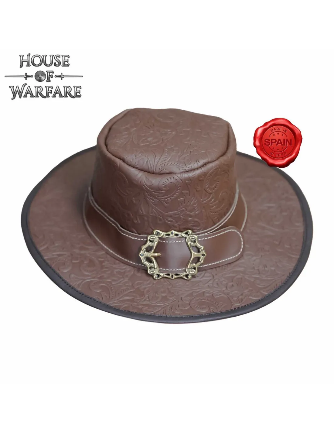 Chapeau Renaissance, XVIIème siècle, en cuir marron gaufré ⚔️ Boutique Épées