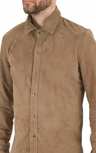 Chemise M001 cuir velours taupe Serge Pariente - La Canadienne - T-shirts / Polos / Chemises Nubuck et Daim Taupe