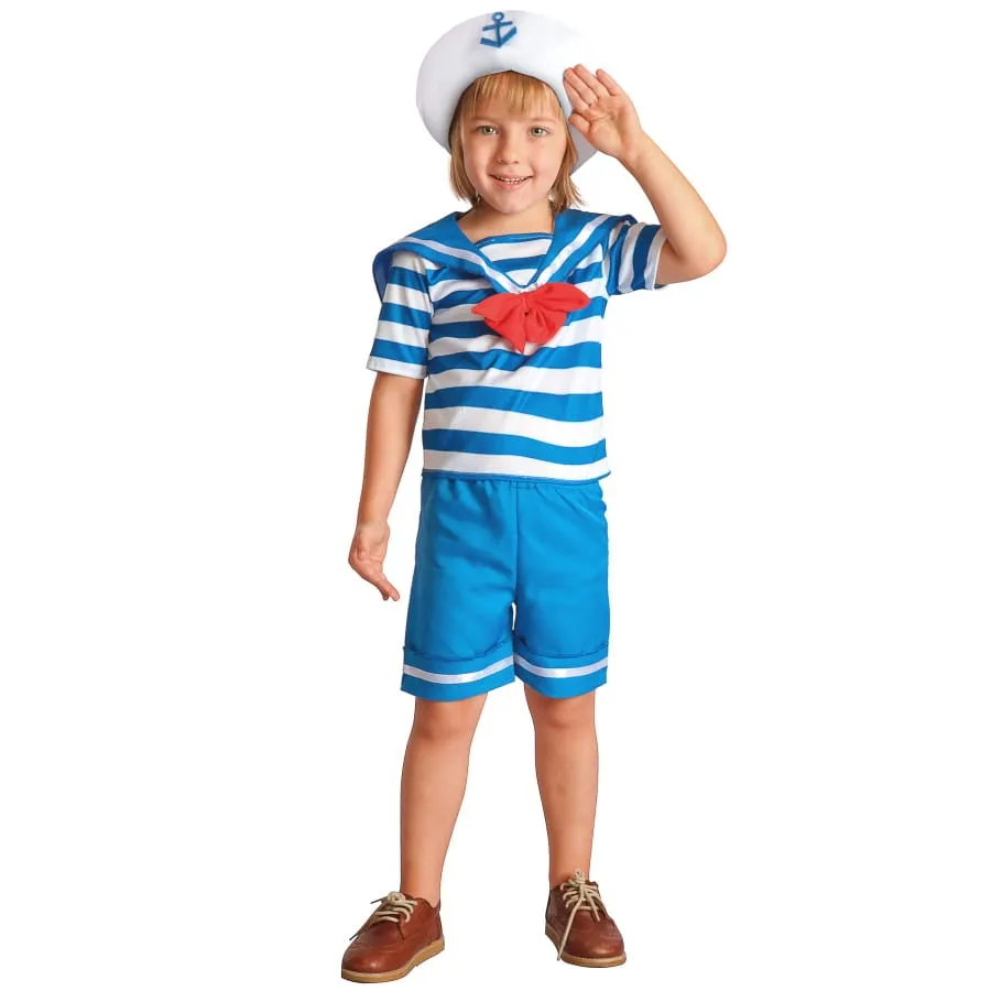Costume de petit marin bleu et blanc avec short