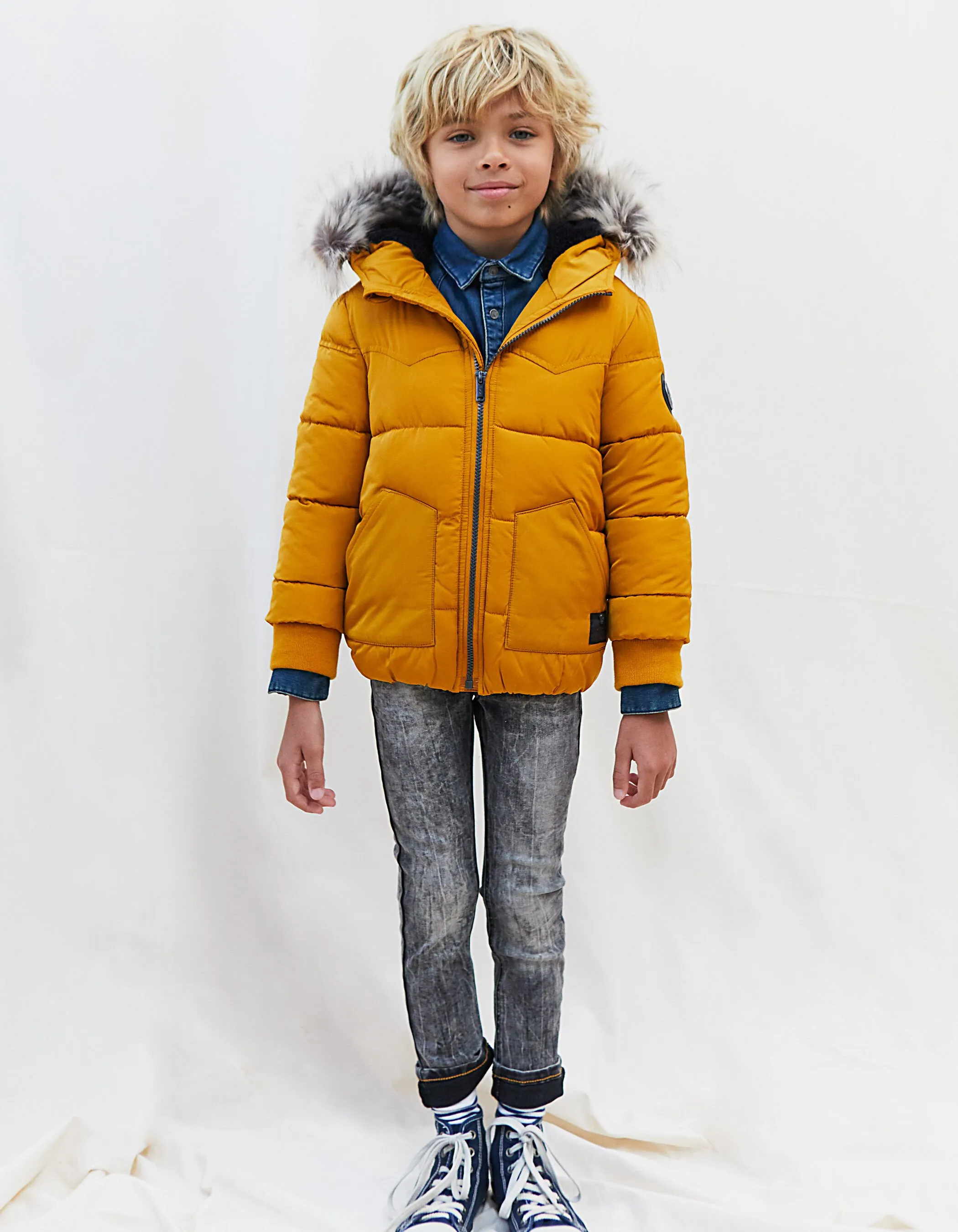 Doudoune jaune doublée sherpa garçon