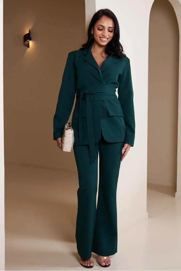 Ensemble 2 pièces blazer + pantalon tailleur vert foncé