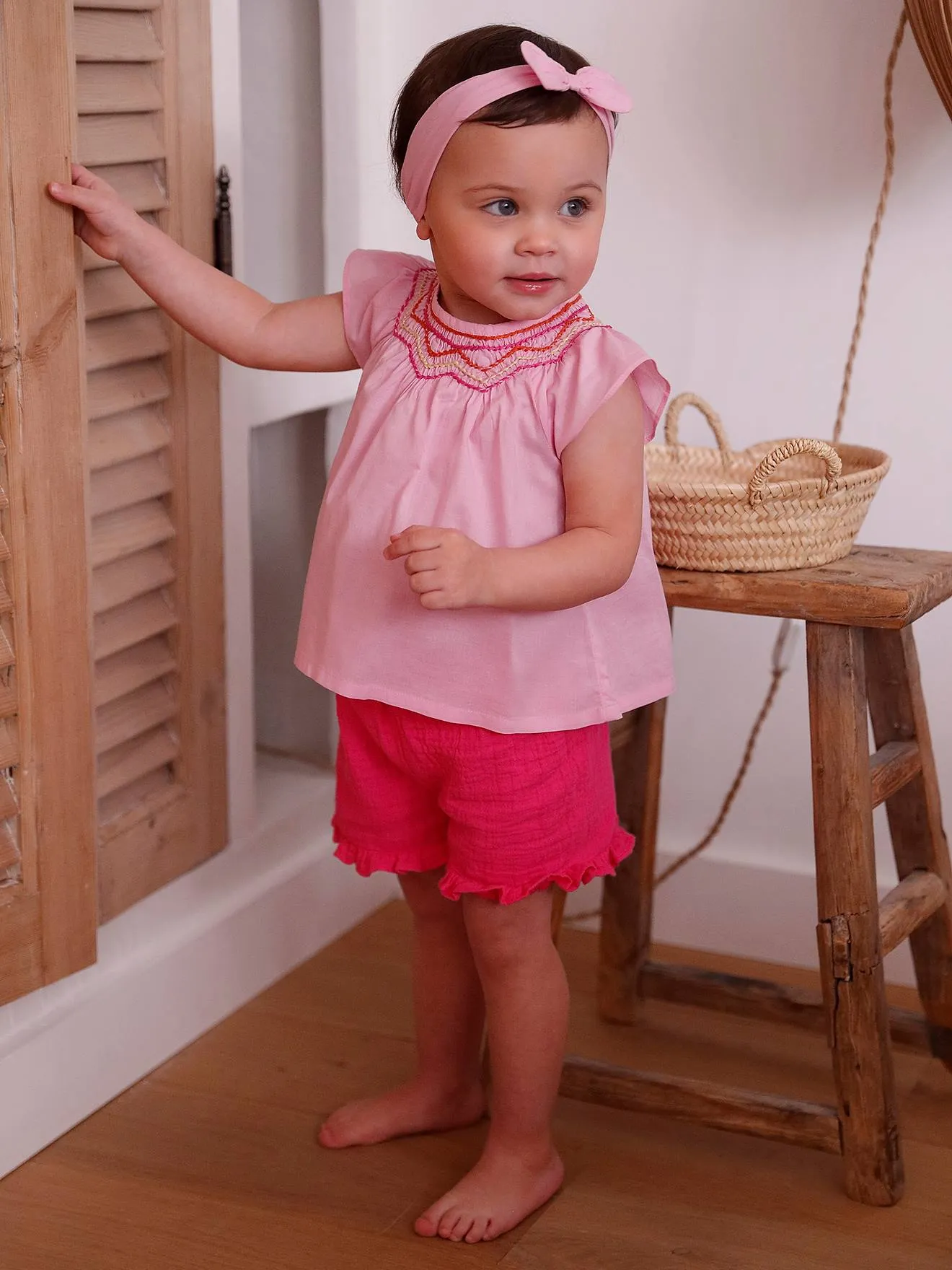 Ensemble blouse, short et bandeau bébé rose - Vertbaudet