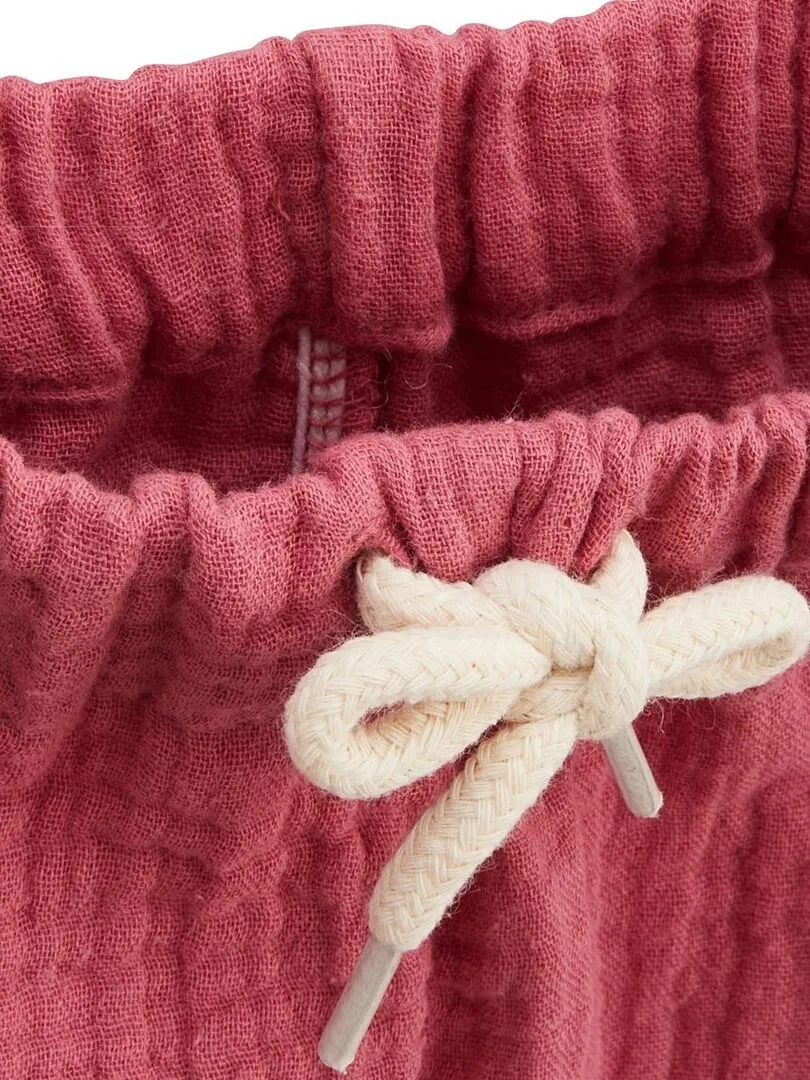Ensemble bébé blouse et pantalon en gaze de coton Alba - Rose