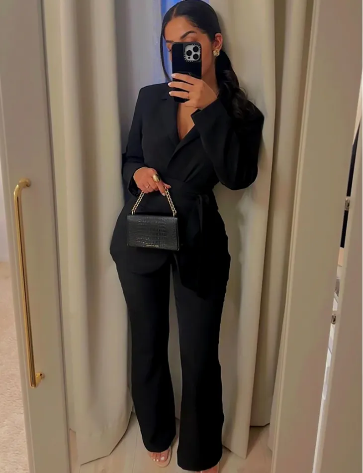Ensemble de tailleur à ceinture large et pantalon patte d'eph / 44855 - JEANS INDUSTRY