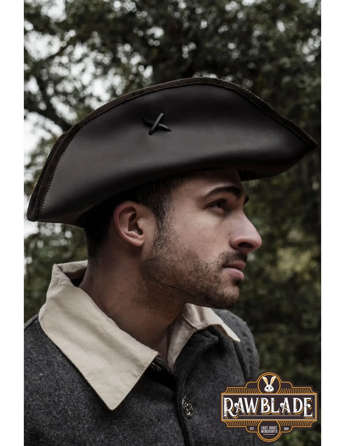 Jack Rackham Chapeau Tricorne Pirate, Marron Foncé ⚔️ Boutique Épées