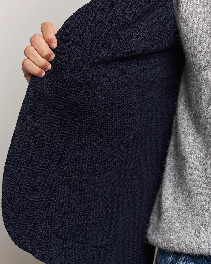Knitted Structure Wool Blazer Navy
