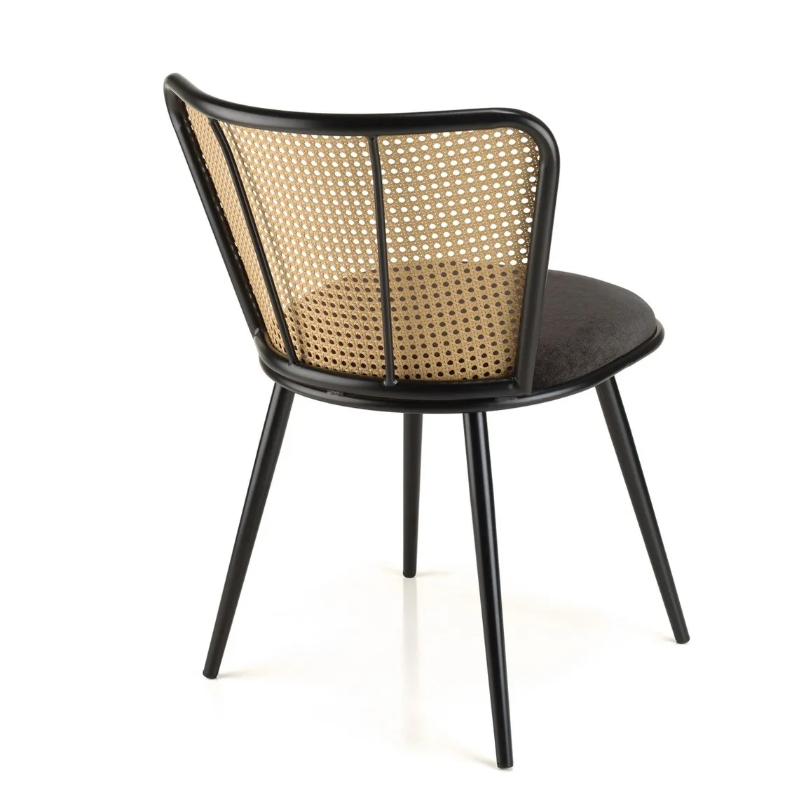 Lot de 2 chaises assise tissu noir large dossier effet cannage LEA | 3 Suisses