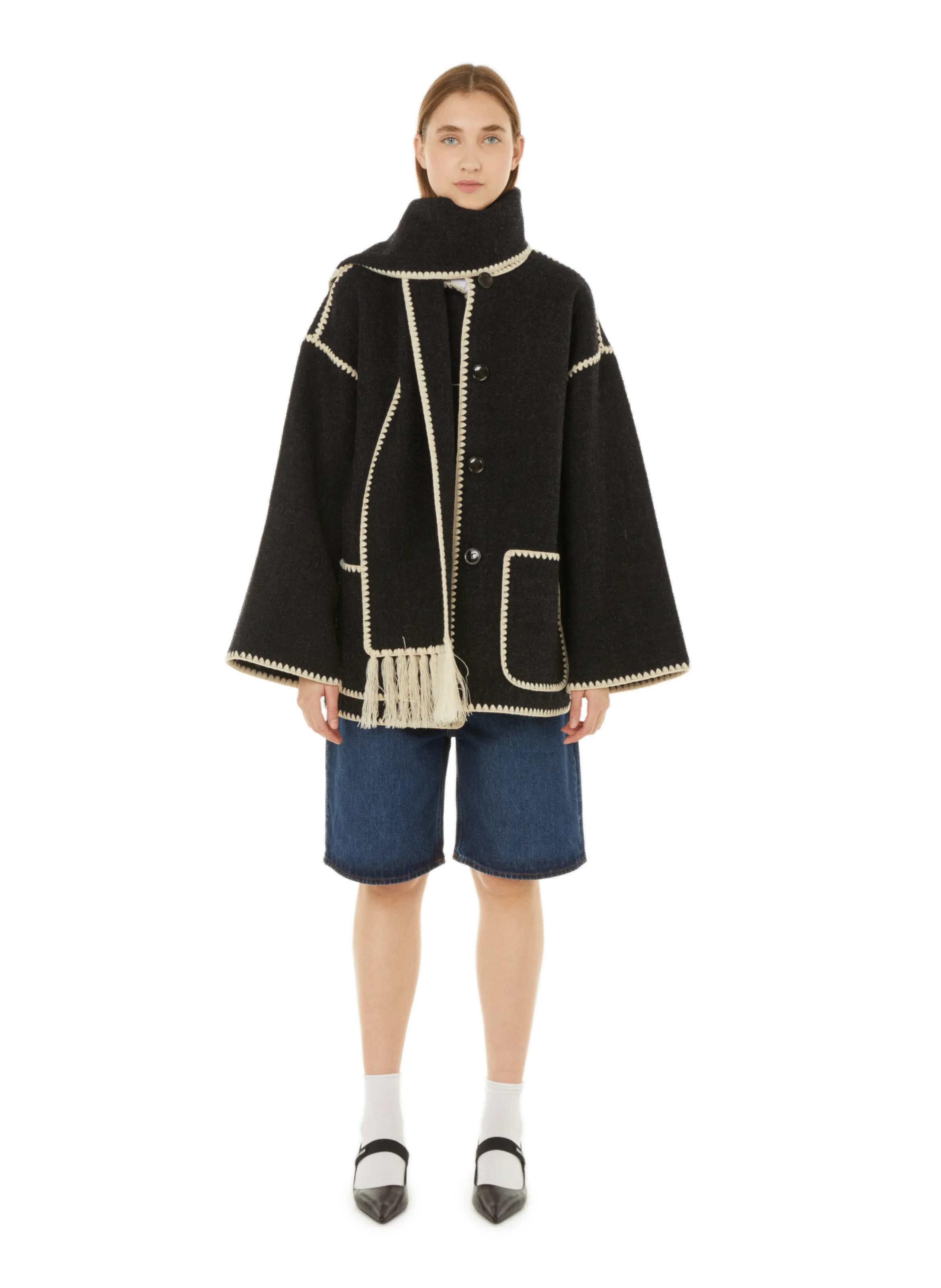 MANTEAU COURT AVEC COL éCHARPE - TOTEME pour FEMME | Printemps