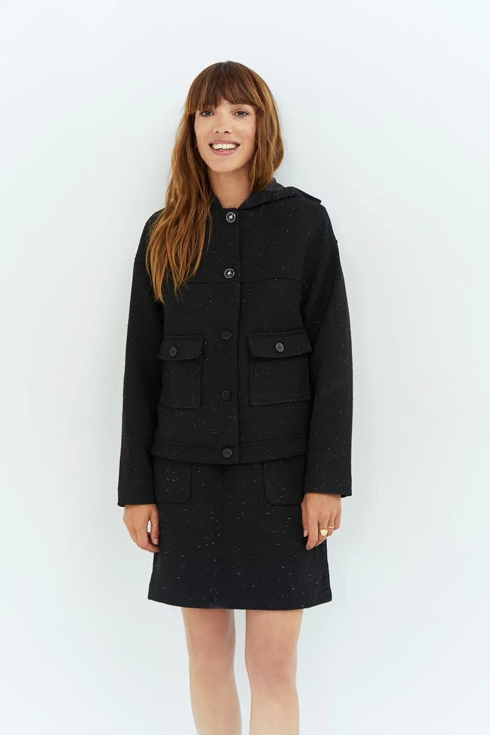 MASSIKA - Cardigan noir maille fantaisie à capuche