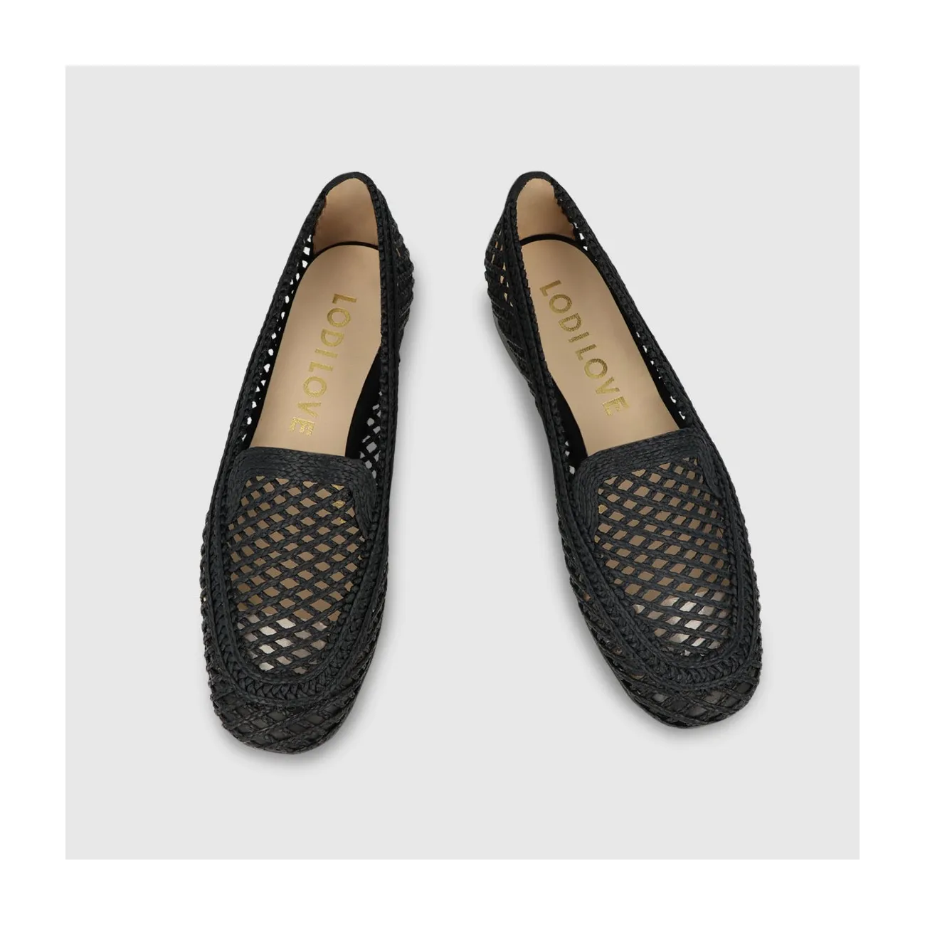Mocassins plats femme en raphia tressé de couleur noire | LODI Chaussures pour femme en ligne.