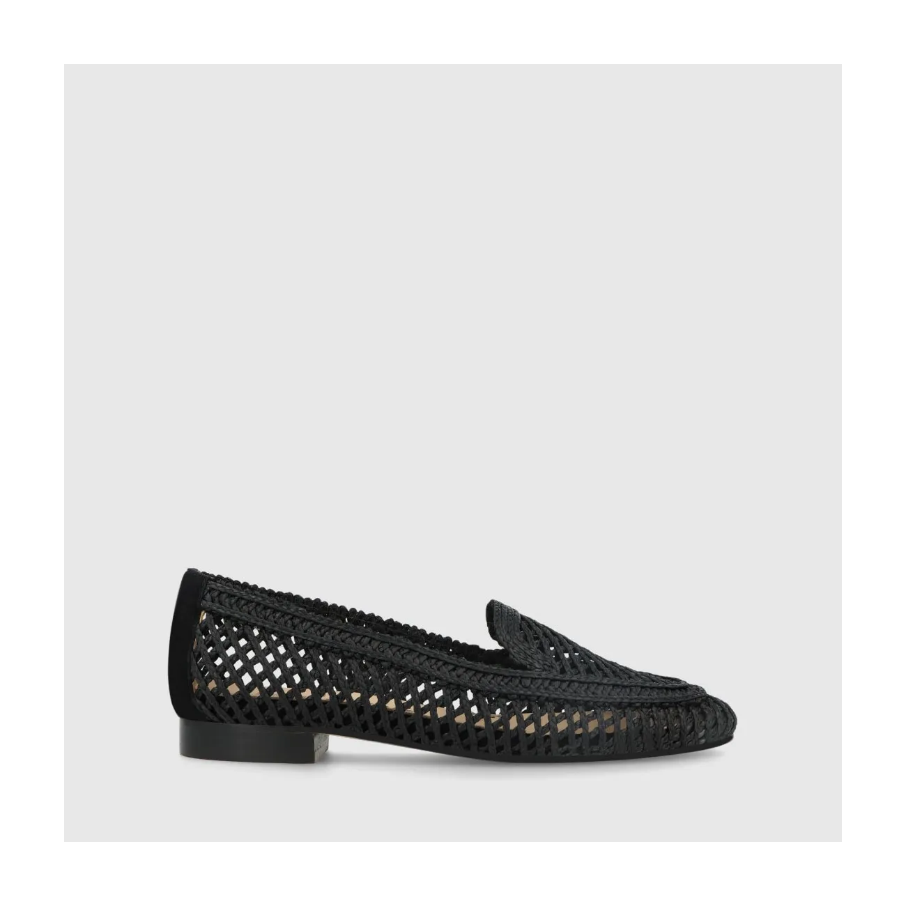 Mocassins plats femme en raphia tressé de couleur noire | LODI Chaussures pour femme en ligne.