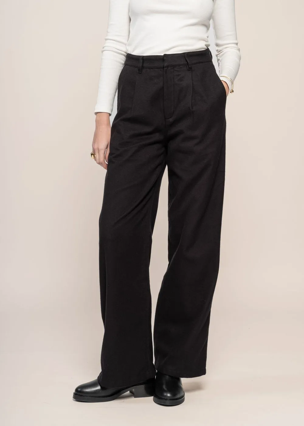 Pantalon ample flannelle en coton bio | noir "flannel pantalone - true black" femme
