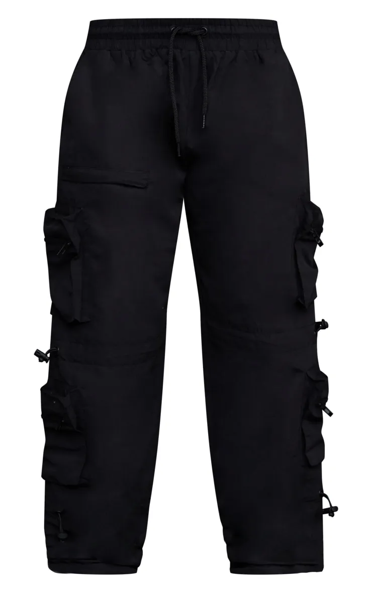 Pantalon cargo noir à cordons ajustables