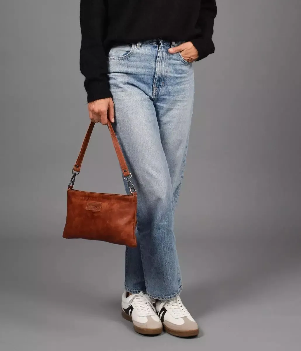 Petit sac à main en cuir lavé, pochette à bandoulière marron