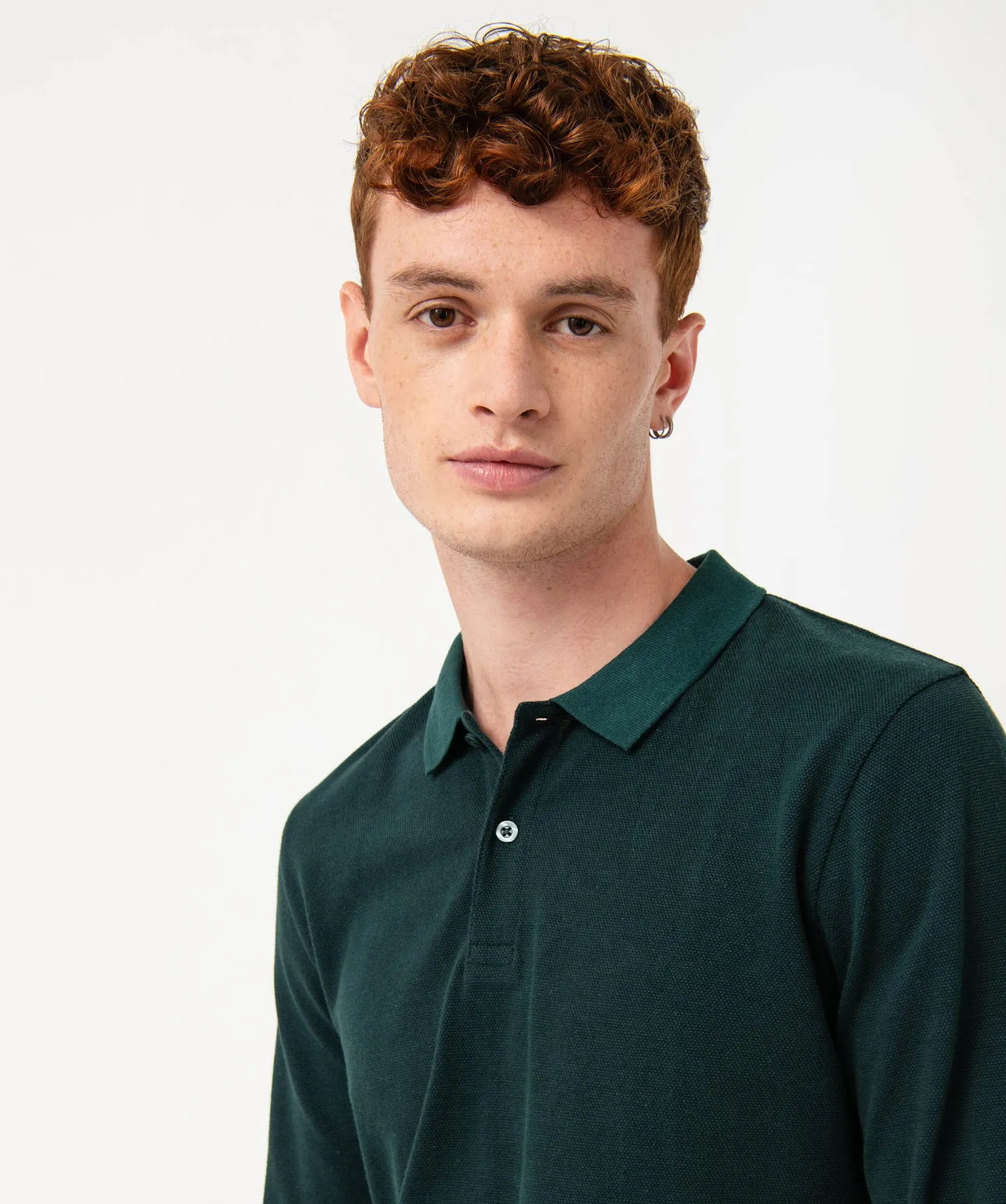 polo a manches longues en maille piquee bicolore homme vert polos