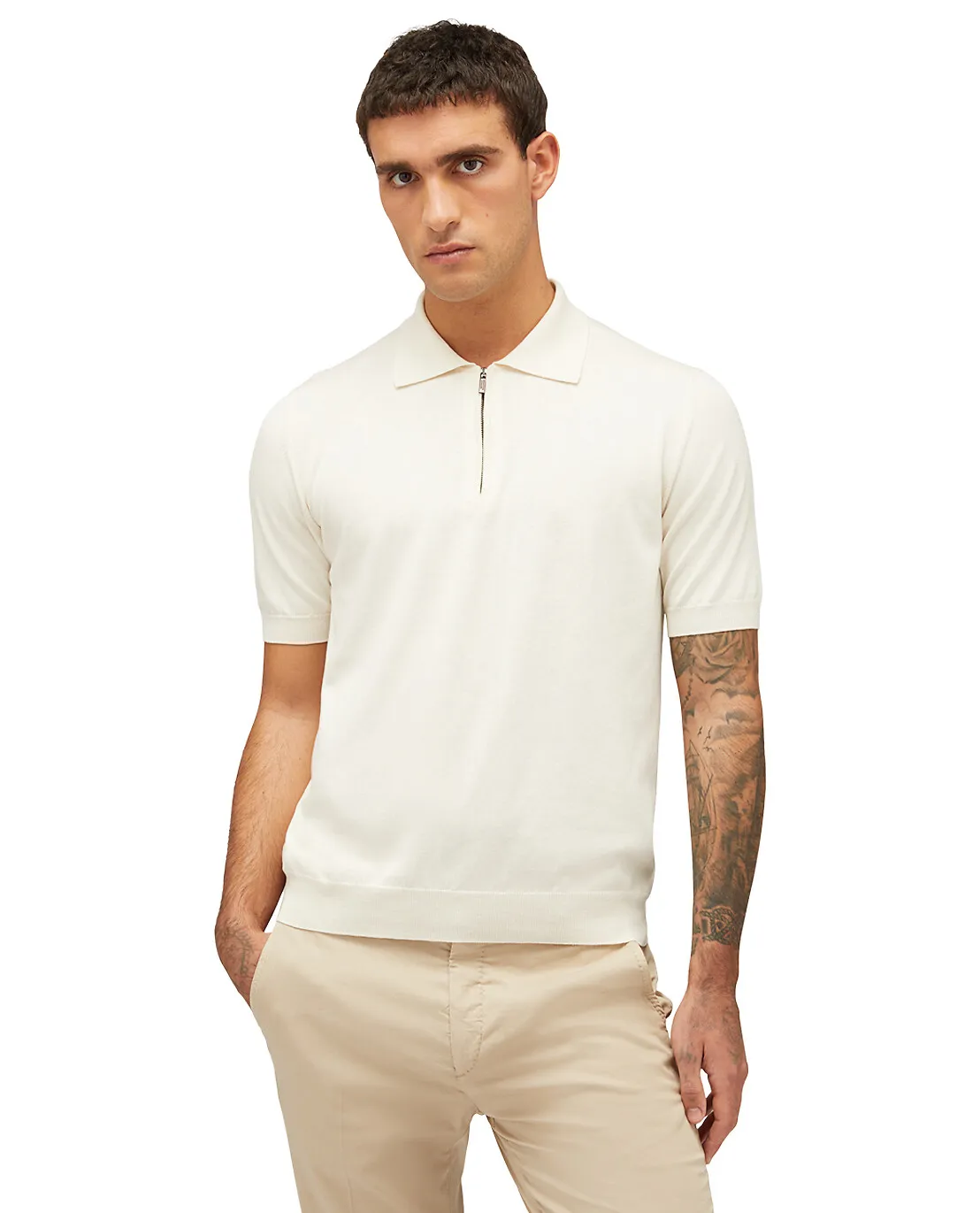 Polo à manches courtes en maille de soie et coton