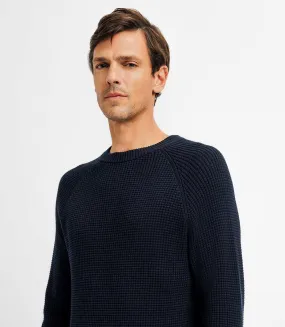 Pull col rond marine